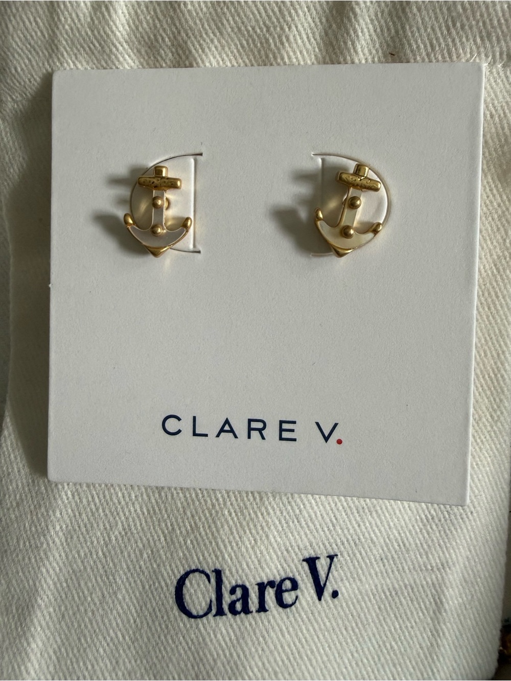 Clare V. Gold & White Anchor Stud Earrings NWT